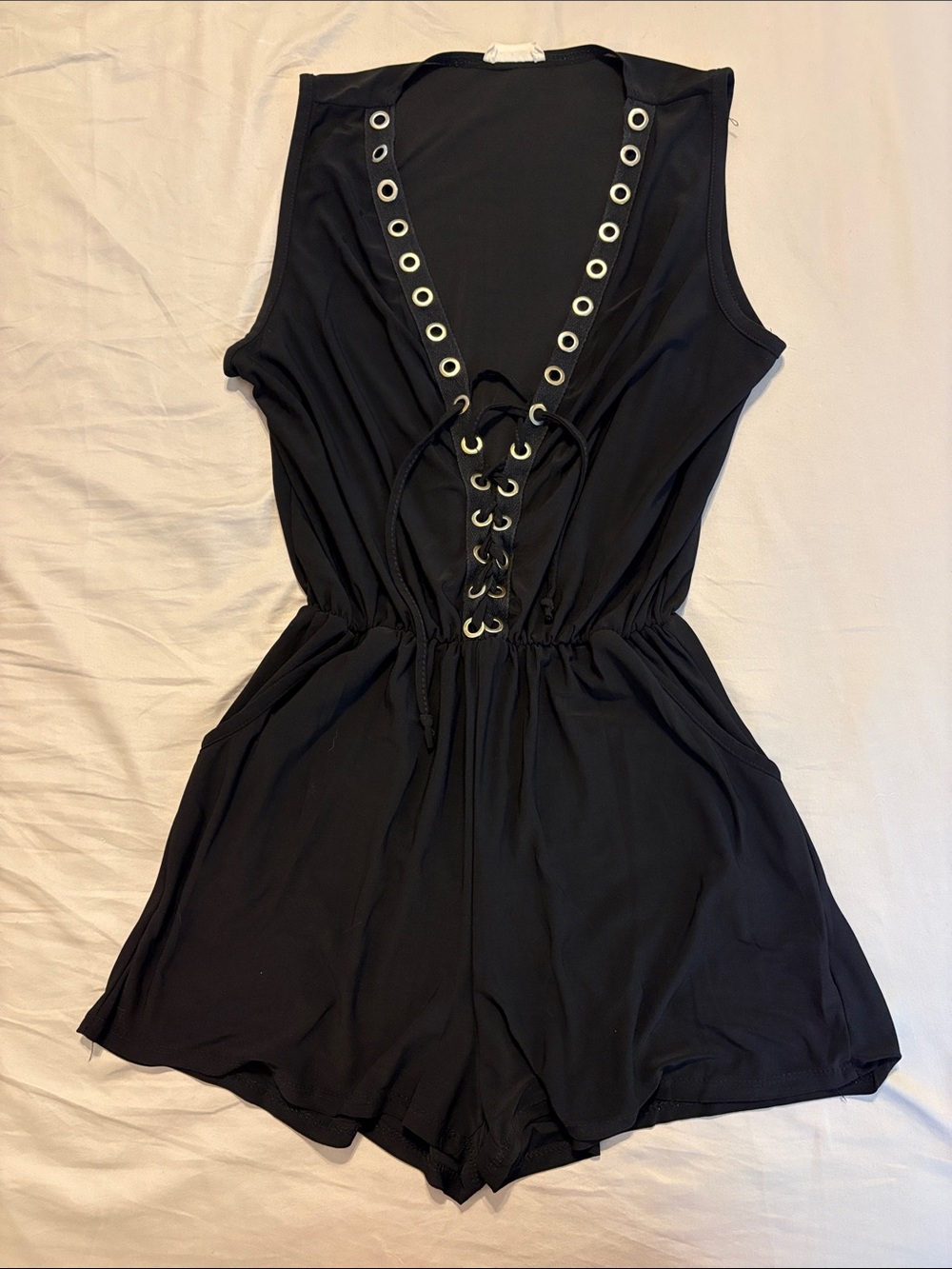 Pinc Black Lace-Up Sleeveless Romper